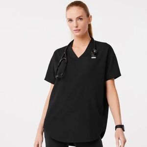 Figs Black V-Neck Tunic Scrub Top